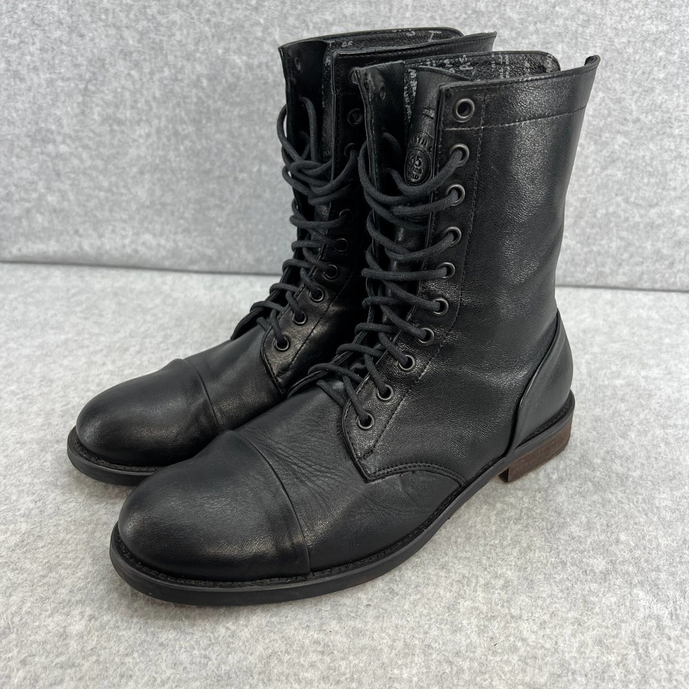 Kenneth Cole Mid-Calf Military Combat Boots - Black Leather - Men size 8.5